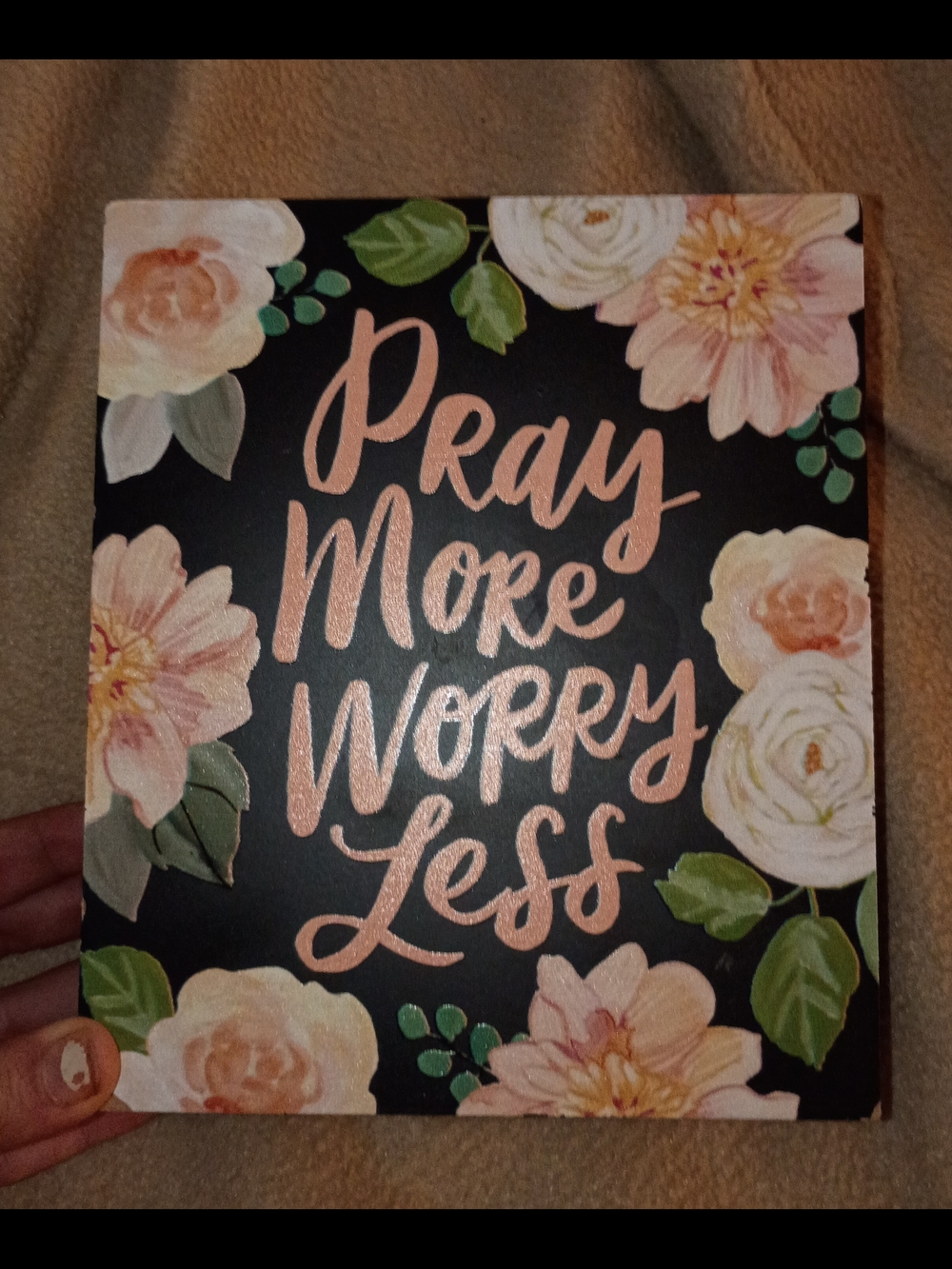 Pray More Worry Less Floral Wall Plaque - Pink & Black